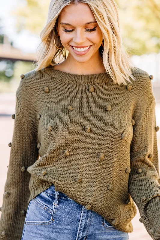 Looking Forward Olive Green Pompom Sweater