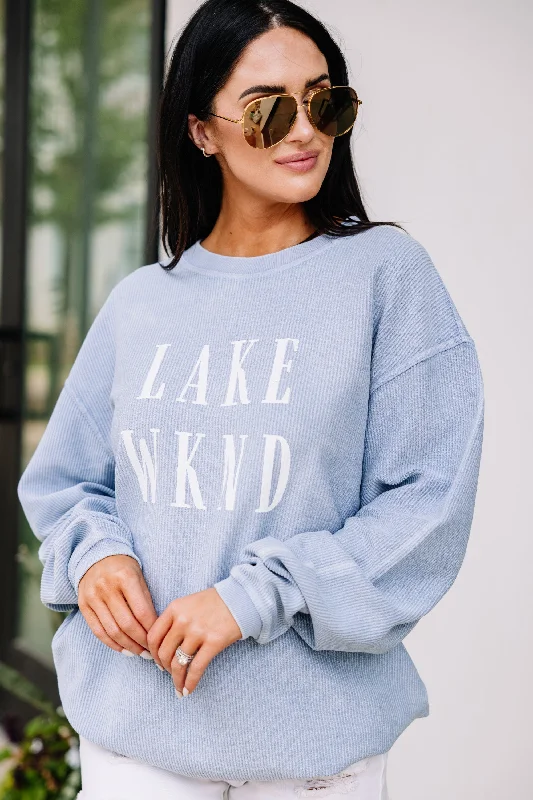 Lake Weekend Denim Blue Corded Graphic Sweatshirt