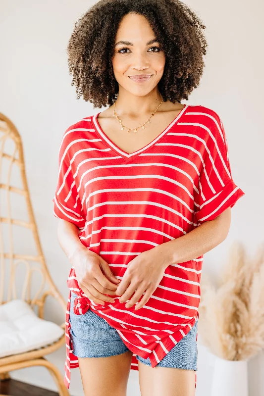 This Is No Joke Ruby Red Striped Top