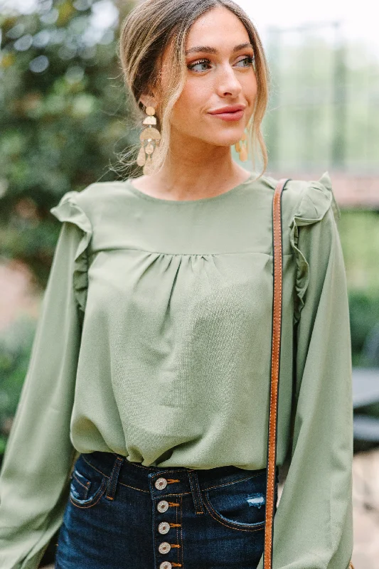 Feeling Important Light Olive Green Ruffled Blouse