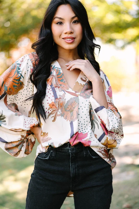 Feeling Fun Ivory White Floral Blouse