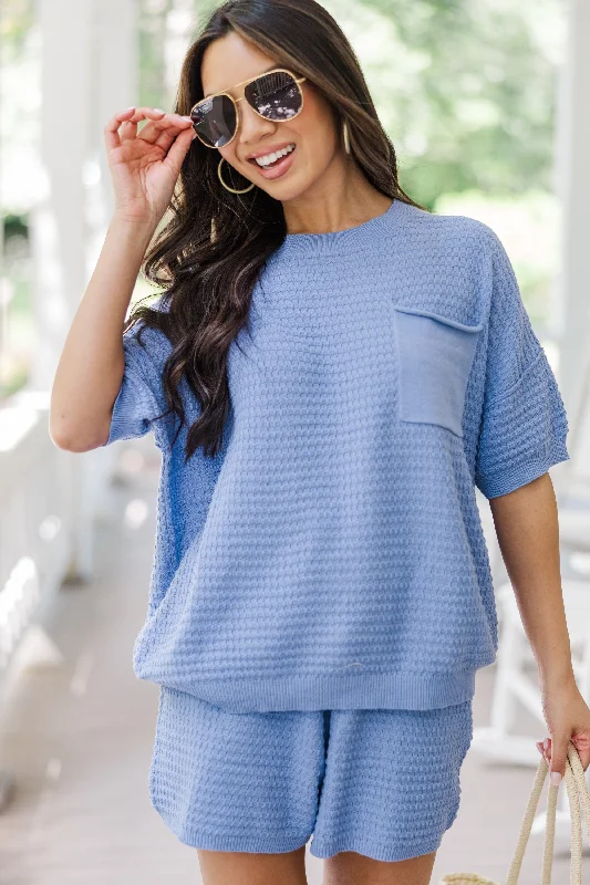 Believe Me Periwinkle Blue Textured Top