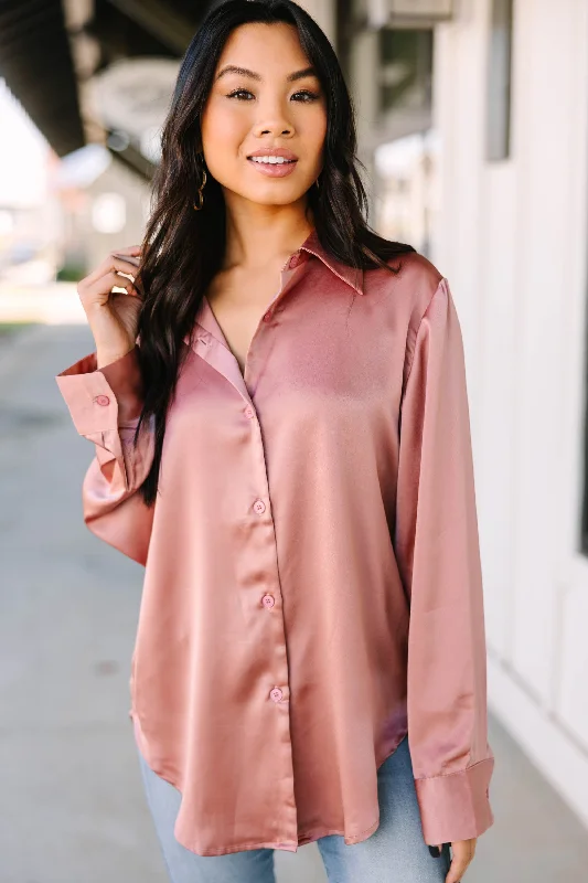 Dream On Mauve Pink Satin Blouse