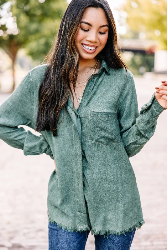 Near And Dear Lagoon Green Button Down Top