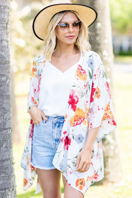 On The Move White Floral Kimono