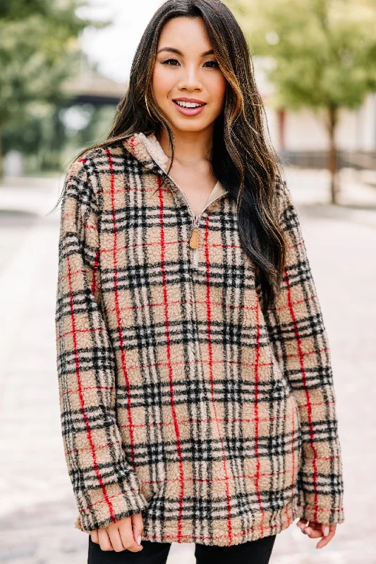 This Is The Move Taupe Brown Plaid Pullover