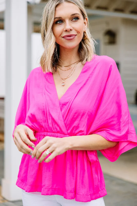 Dreams Coming True Hot Pink Satin Blouse