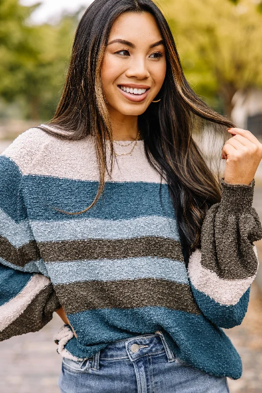 Feeling Fine Teal Blue Striped Sweater