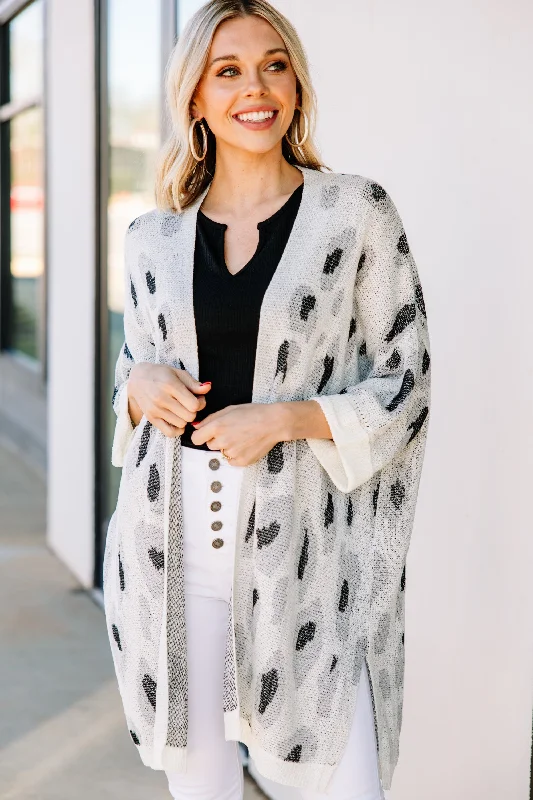 Don't Mention It Gray Leopard Print Cardigan