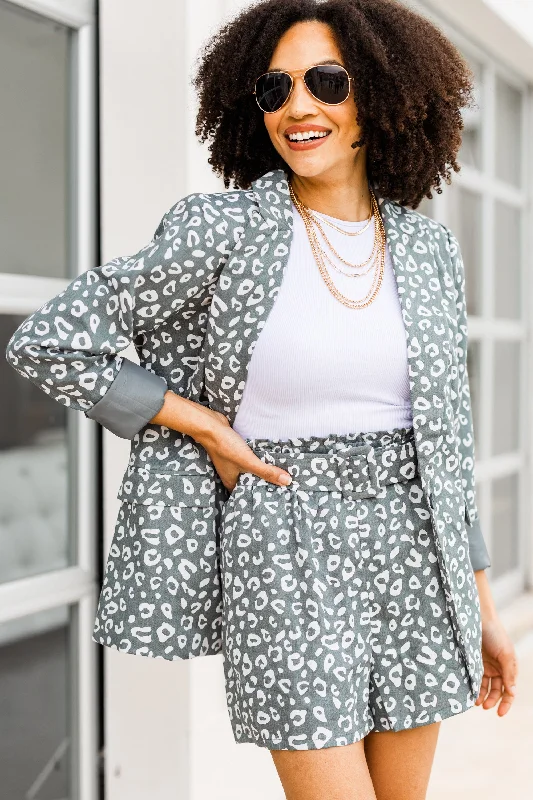 On The Move Olive Green Leopard Blazer