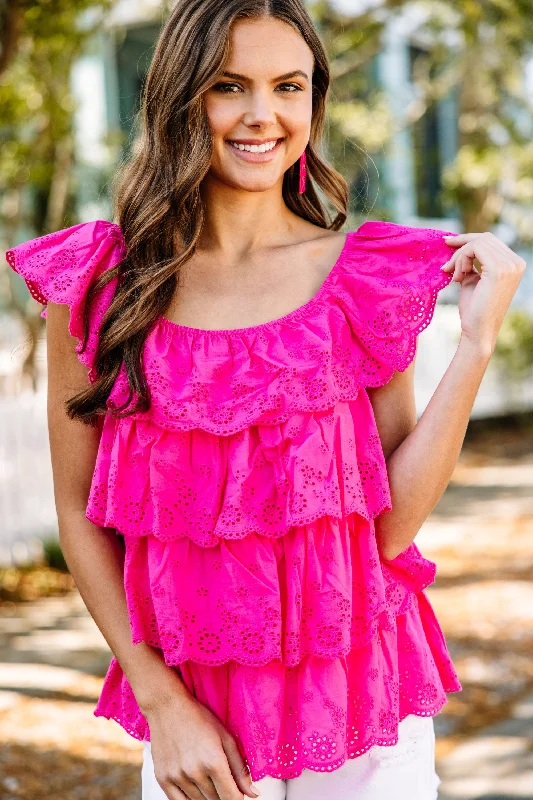 Just Be Yourself Pink Eyelet Top