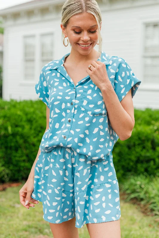 Worth The Love Light Blue Spotted Blouse