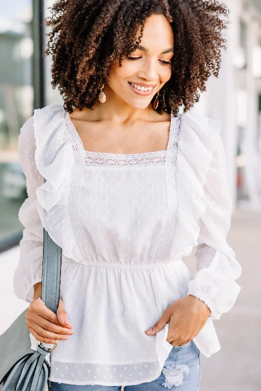 Look Closely Ivory White Swiss Dot Blouse