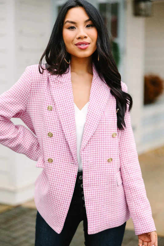 See It Through Pink Houndstooth Blazer