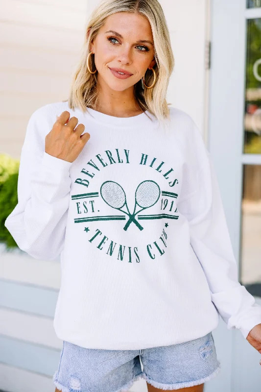 Beverly Hills Tennis Club White Graphic Corded Sweatshirt