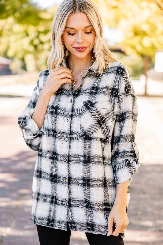 Never Leave Black Plaid Button Down Top