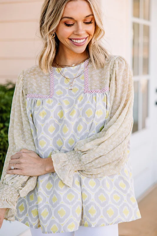 Feeling Your Very Best Honeydew Yellow Floral Blouse