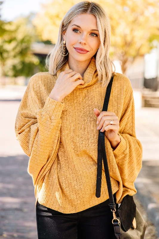 When I'm With You Camel Yellow Ribbed Sweater