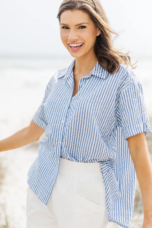 In Your Heart Blue Striped Button Down Blouse