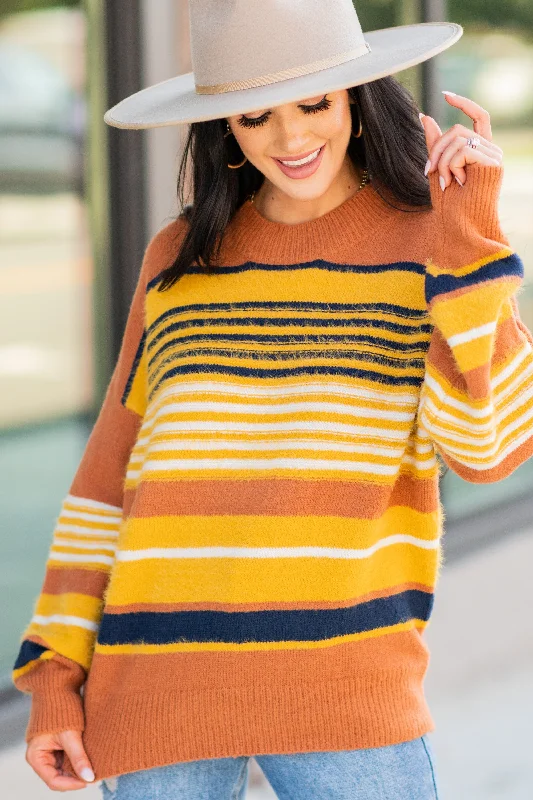 Speak Up Rust Orange Striped Sweater