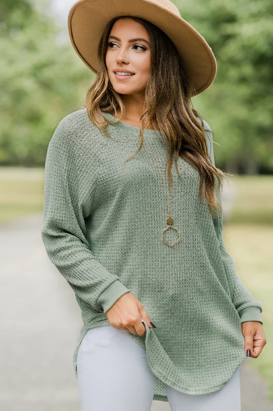 Easy Like Sunday Sage Green Waffle Tunic