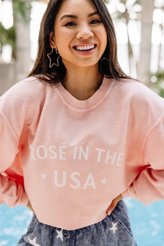 Rose in the USA Blush Pink Corded Graphic Sweatshirt