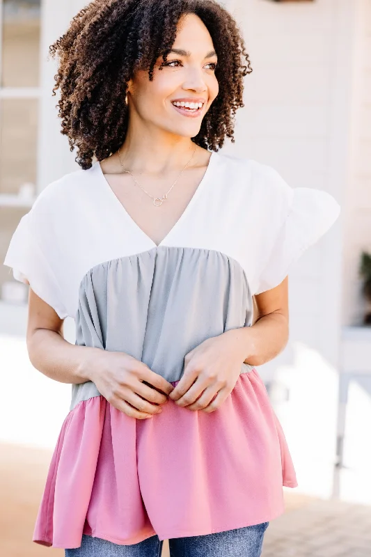 It's Your Dream Salmon Pink Colorblock Babydoll Top