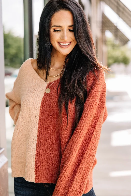 Bring You Joy Rust Orange Colorblock Sweater