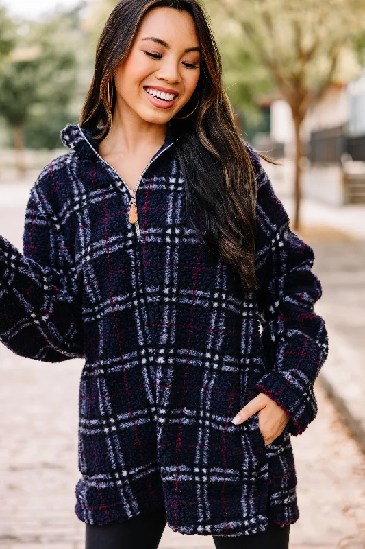 This Is The Move Navy Blue Plaid Pullover