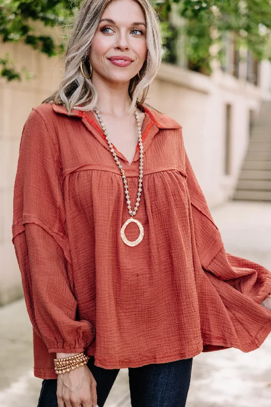 Love Life Rust Orange Babydoll Top