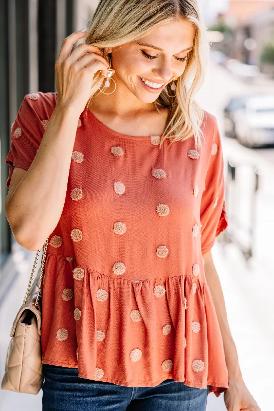 Love Deeply Rust Orange Polka Dot Babydoll Top