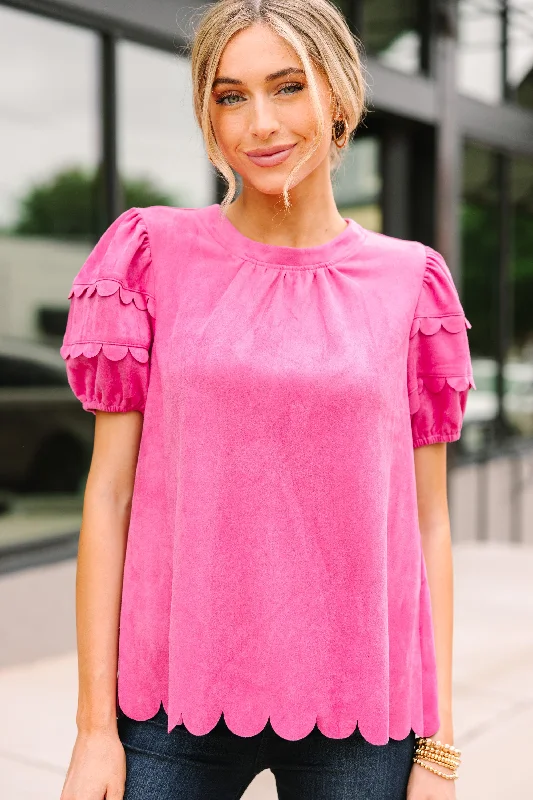 Know You Well Pink Scalloped Blouse