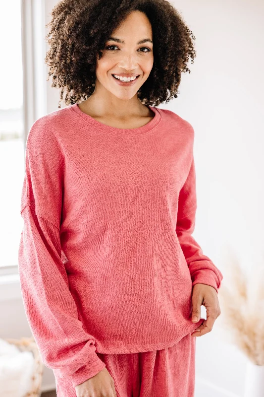 Without A Doubt Dusty Rose Pink Drop Shoulder Pullover