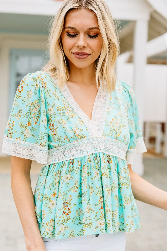 Raise Your Spirits Jade Green Ditsy Floral Top