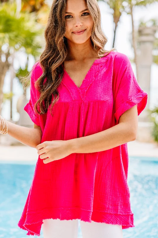 Touch My Heart Fuchsia Pink Crinkled Top