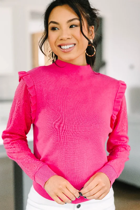 All Around The Way Fuchsia Pink Ruffled Sweater