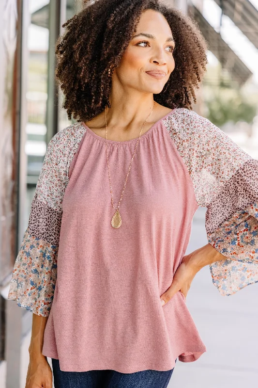 Find Your Love Rose Pink Mixed Print Top