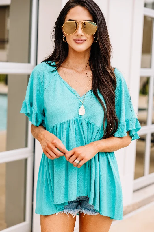 Make Your Move Turquoise Blue Linen Top