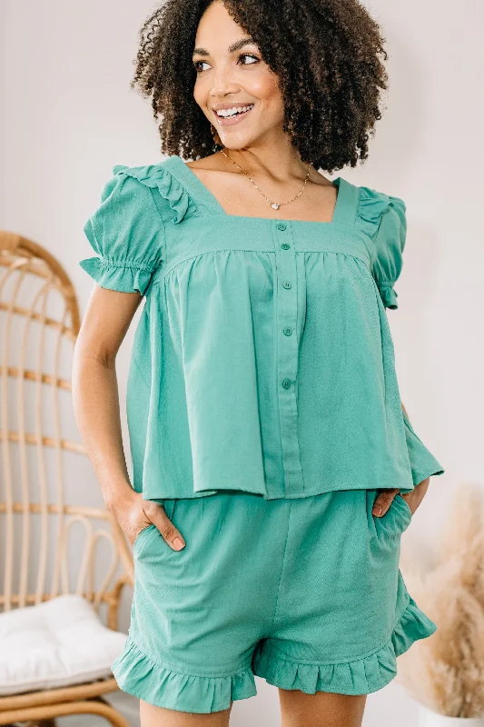 Precious Persona Jade Green Ruffled Top