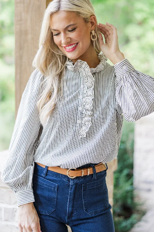 Feeling Feminine Navy Blue Striped Blouse