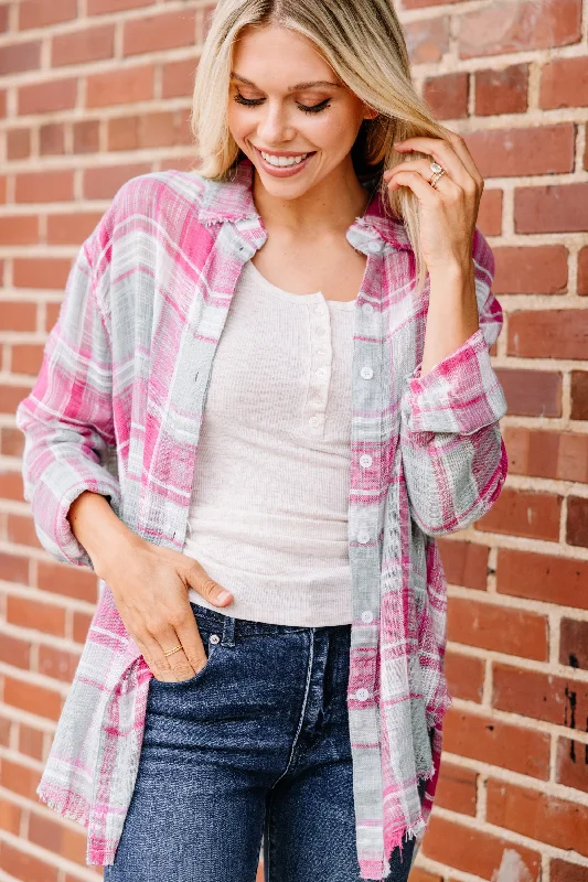 Looks Like Fun Pink Plaid Button Down Top