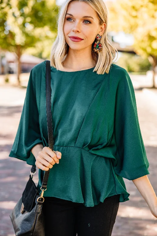 All Instinct Forest Green Satin Blouse