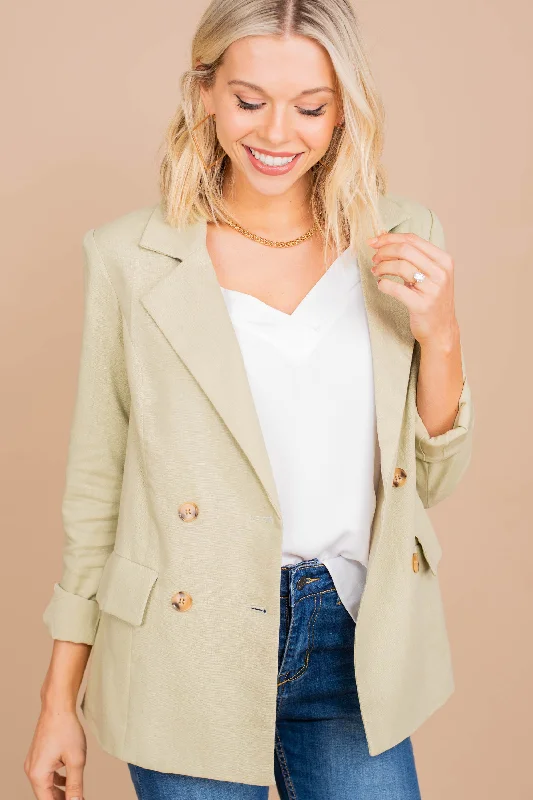 Report Back Sage Green Linen Blazer