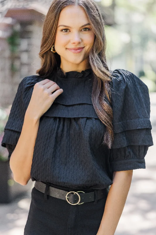 Speak Up Black Textured Babydoll Blouse