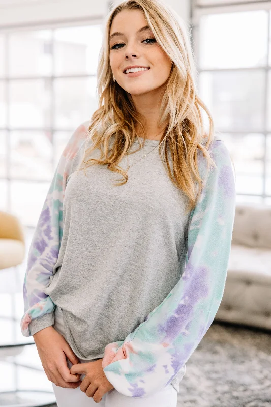 What You Came For Heather Gray Bubble Sleeve Top