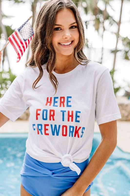 Here For The Fireworks White Graphic Tee