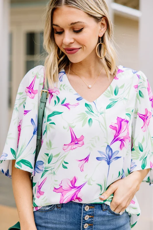 Together Forever Ivory White Floral Blouse