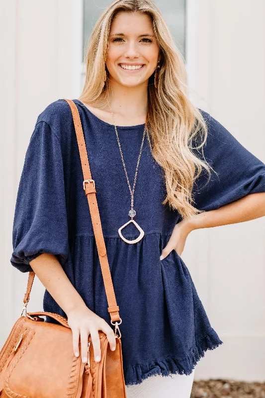 Bring You Around Navy Blue Linen Babydoll Top