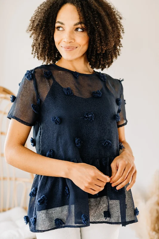 It's All Real Navy Blue Swiss Dot Blouse