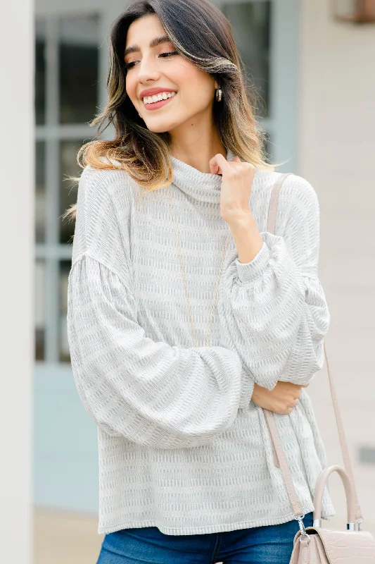 Meet My Gaze Heather Gray Striped Top